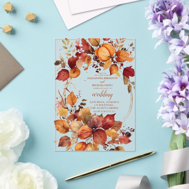 Boho Floral Pumpkin Scrip Wedding Acryleinladungen (In Situ (Hochzeit))
