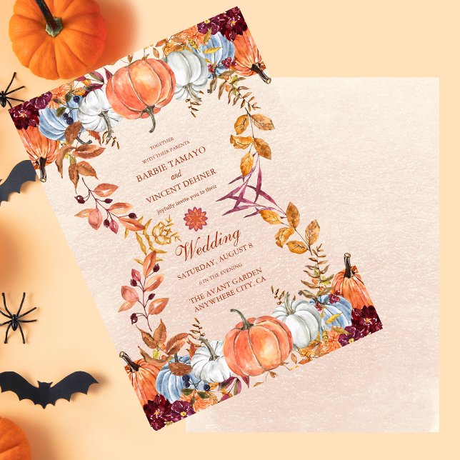 Boho Floral Pumpkin Scrip Wedding Einladung (Von Creator hochgeladen)