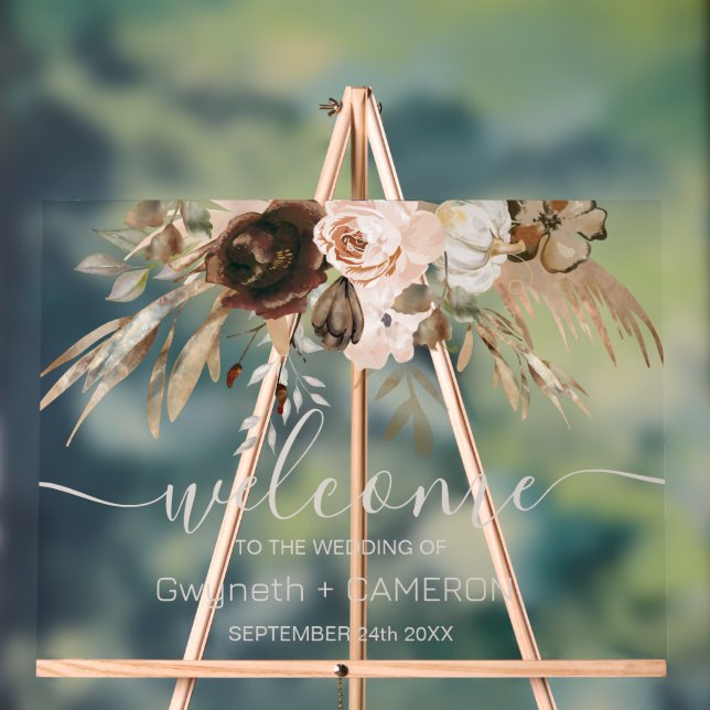 Boho Floral Pumpkin Wedding Begrüßungsschild Acrylschild (Neutral)