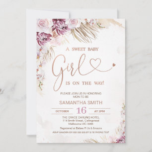 Boho Floral Purple Baby shower rose Invitation
