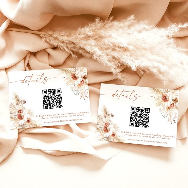 Boho Floral QR Code Mariage Site Web Détails Carte (Créateur téléchargé)