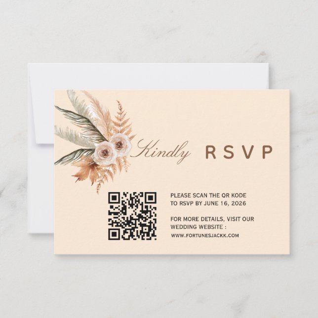 Boho Floral QR Code RSVP Karte (Vorderseite)