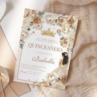Boho Floral Quinceanera Champagne Mis Quince Anos Einladung