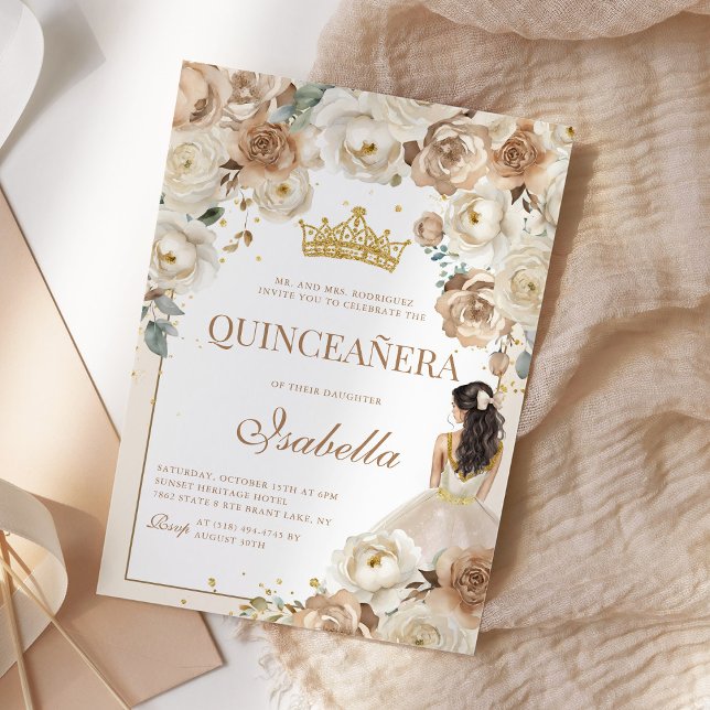 Boho Floral Quinceanera Champagne Mis Quince Anos Einladung (Von Creator hochgeladen)