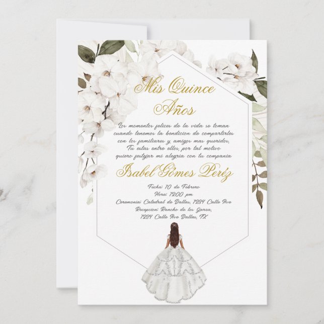 Boho floral Quinceanera invitation en espagnol (Devant)