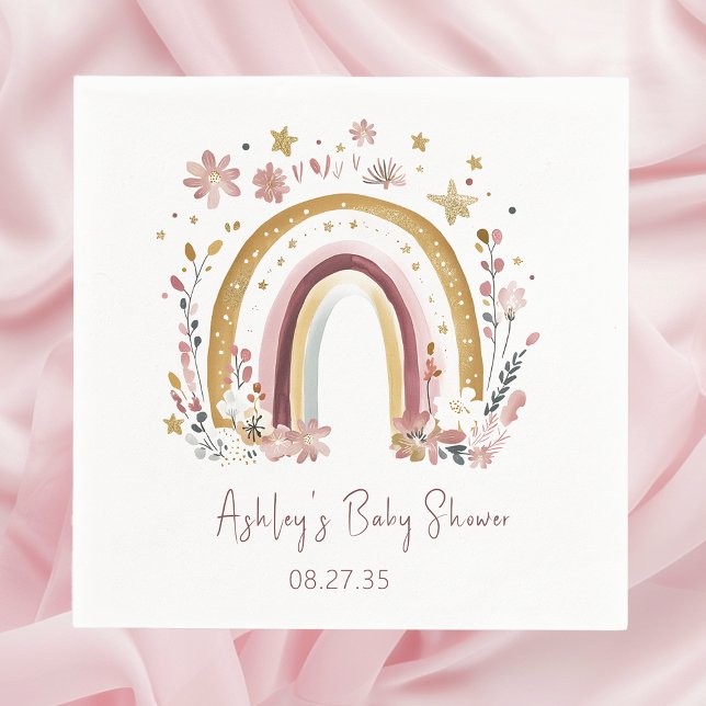 Boho Floral Rainbow Baby Shower Serviette (Von Creator hochgeladen)