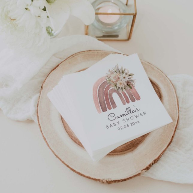 Boho Floral Rainbow Girl Baby Shower Serviette (Von Creator hochgeladen)