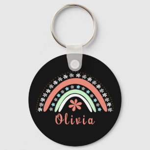 Boho Floral Rainbow mit Personalisiertem Namen Schlüsselanhänger