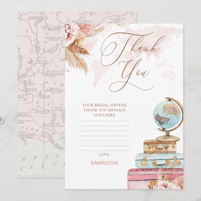 Boho Floral Reisen Brautparty Danke Karte (Vorne/Hinten)