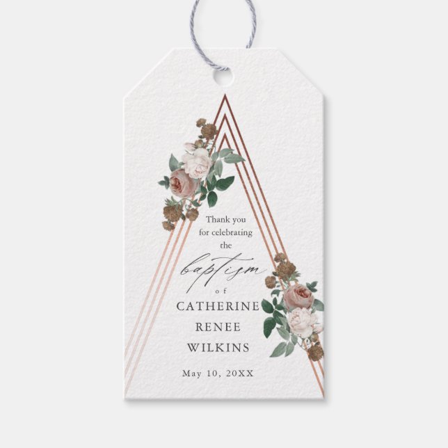 Boho Floral Religiöse Taufe & Christening Geschenkanhänger (Vorderseite)