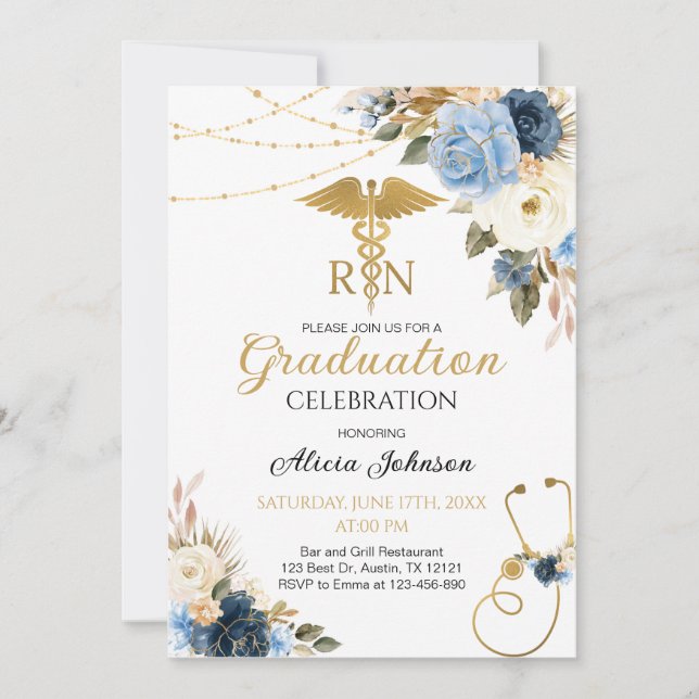 Boho Floral RN Nursing School Graduation Einladung (Vorderseite)