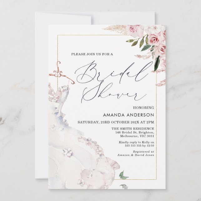 Boho Floral robe nuptiale nuptiale Invitation de d (Devant)