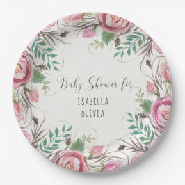 BOHO Floral Rosa Fern  Bohemische Natur Pappteller