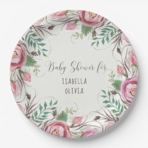 BOHO Floral Rosa Fern  Bohemische Natur Pappteller