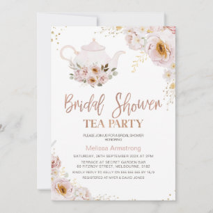 Boho Floral Rose Gold Brautparty Tee Party Einladung