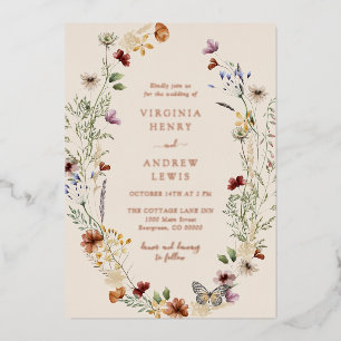 Boho Floral Rose Gold Wedding Foil Einladung