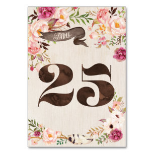 Boho Floral Rustic Mariage Numéro de table Carte 2