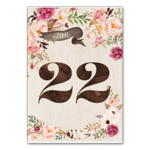 Boho Floral Rustic Mariage Numéro de table Carte 2