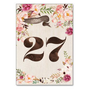 Boho Floral Rustic Mariage Numéro de table Carte 2
