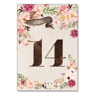 Boho Floral Rustic Mariage Numéro de tableau Carte