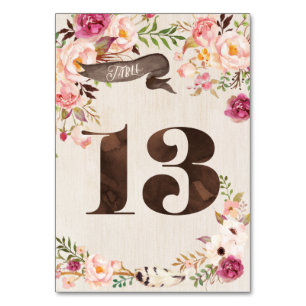 Boho Floral Rustic Mariage Numéro de tableau Carte