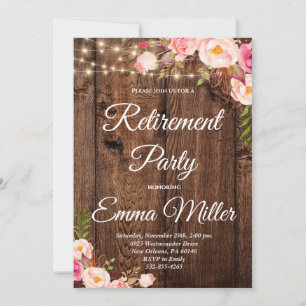 Boho Floral Rustic Rentirement Party Einladung