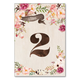 Boho Floral Rustic Wedding Tischnummer Card