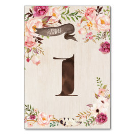 Boho Floral Rustic Wedding Tischnummer Card