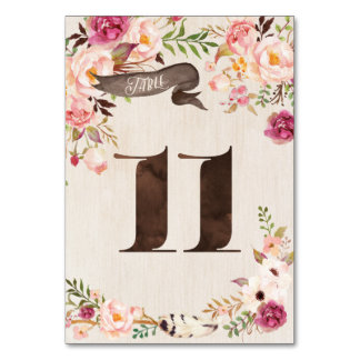 Boho Floral Rustic Wedding Tischnummer Card 11