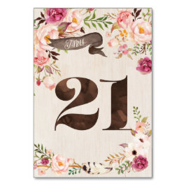 Boho Floral Rustic Wedding Tischnummer Card 21