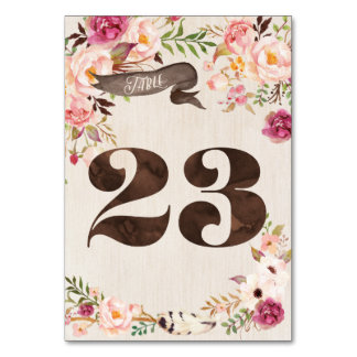 Boho Floral Rustic Wedding Tischnummer Card 23