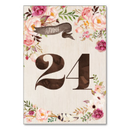 Boho Floral Rustic Wedding Tischnummer Card 24