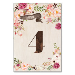 Boho Floral Rustic Wedding Tischnummer Card 4