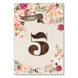 Boho Floral Rustic Wedding Tischnummer Card 5