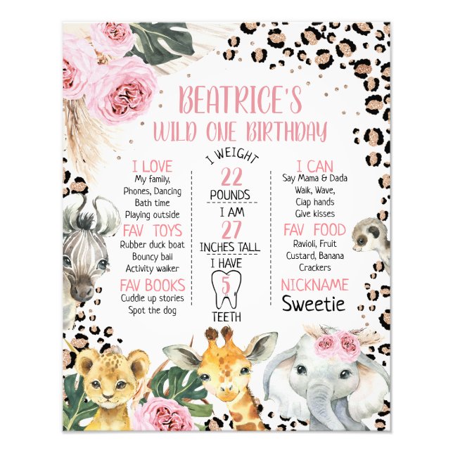 Boho Floral Safari Anniversaire Poster (Devant)