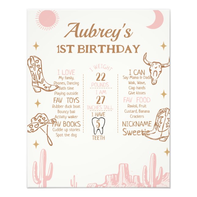 Boho Floral Safari Birthday Milestone Poster (Vorne)