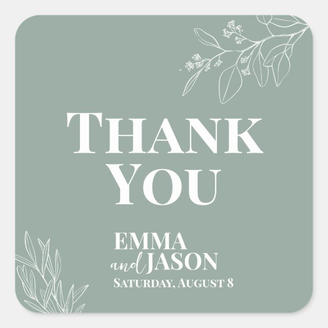 Boho Floral Sage Green Wedding Square Sticker (Vorderseite)