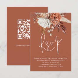 Boho Floral Script QR Code Terracotta Wedding RSVP Karte