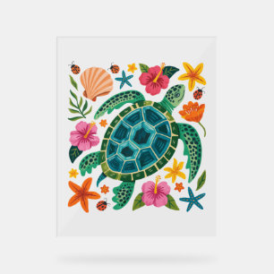 Boho Floral Sea Turtle Acrylschild