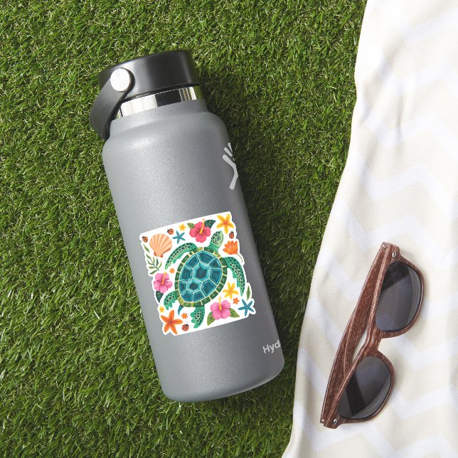 Boho Floral Sea Turtle Aufkleber (HydroFlask Insitu)