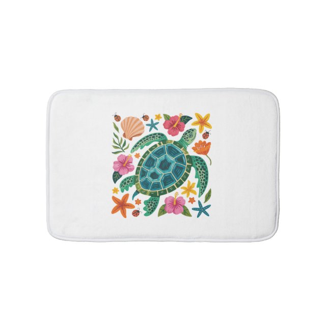 Boho Floral Sea Turtle Badematte (Vorderseite)