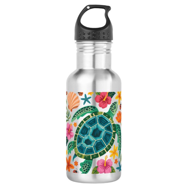 Boho Floral Sea Turtle Edelstahlflasche (Vorderseite)