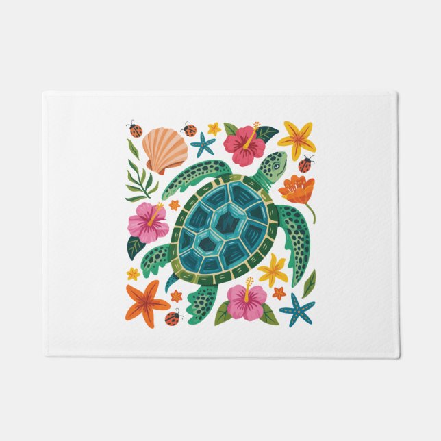 Boho Floral Sea Turtle Fußmatte (Vorderseite)