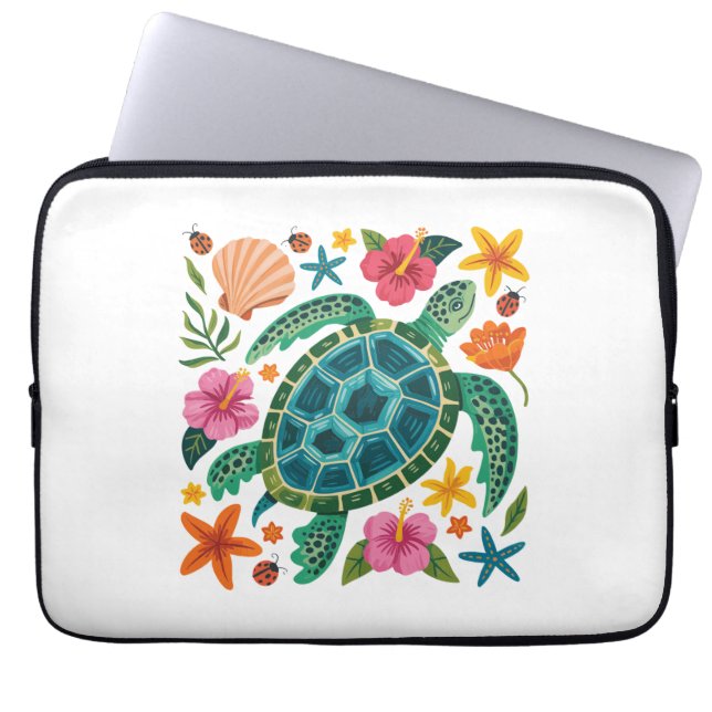 Boho Floral Sea Turtle Laptopschutzhülle (Vorderseite)