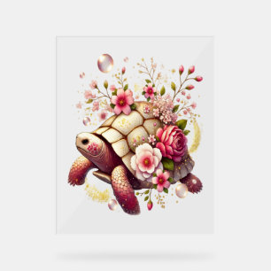 Boho Floral Sea Turtle Pink Blossom Acrylschild