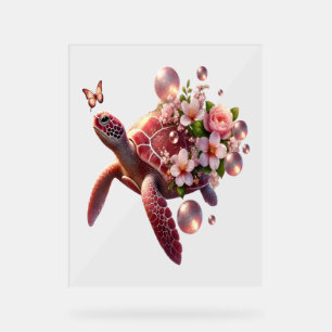 Boho Floral Sea Turtle, rosa Blossom Acrylschild