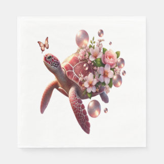 Boho Floral Sea Turtle, rosa Blossom Serviette