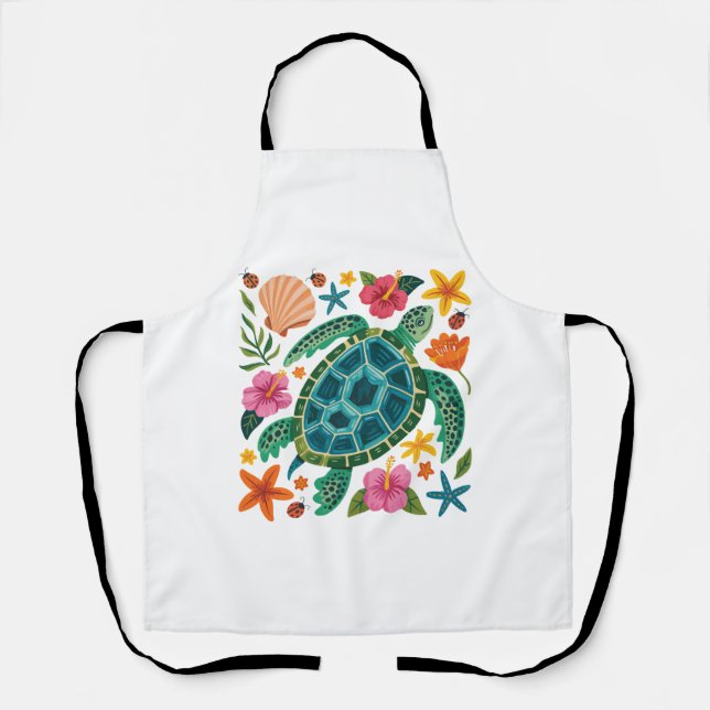 Boho Floral Sea Turtle Schürze (Vorderseite)