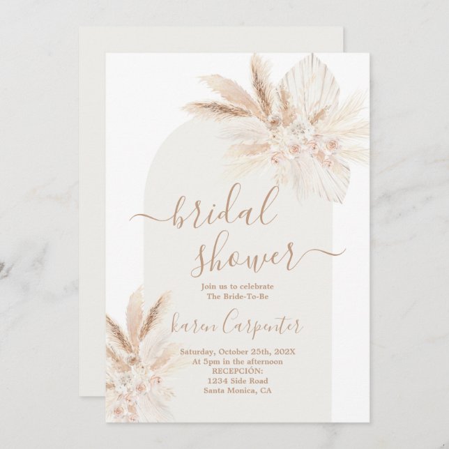 Boho floral séché Douche nuptiale Invitation (Devant / Derrière)