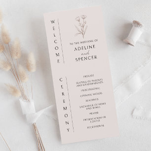 Boho Floral Sketch Modern Photo Wedding Programme